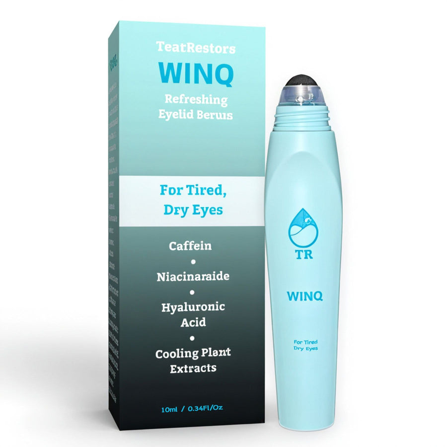 TearRestore WINQ Eyelid Serum, 10 mL roller bottle and box